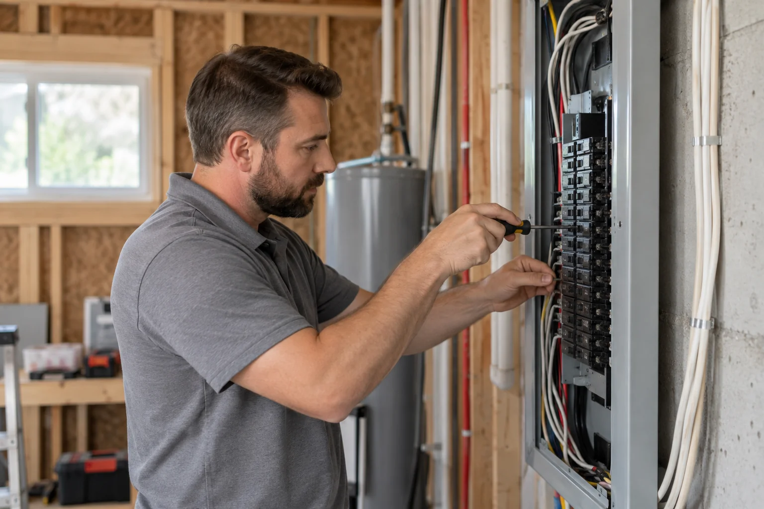 Electrician assessing a home's wiring